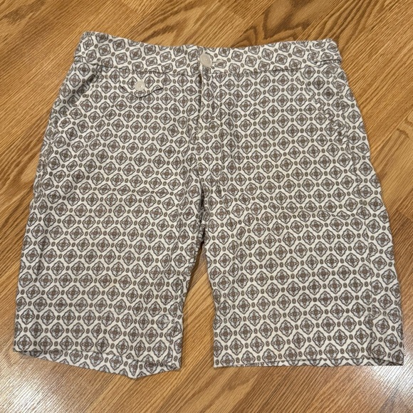 Anthropologie Level 99 cream linen-blend patterned Bermuda Walking Shorts‎ Sz 27 - Picture 1 of 10